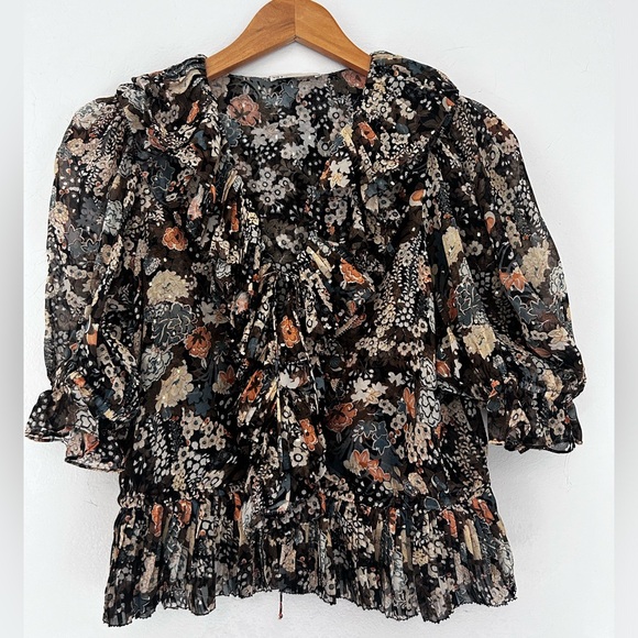 💐 Ulla Johnson Silk Ruby Blouse Night Garden 100% Silk Floral Sz 6 EUC - Picture 4 of 5